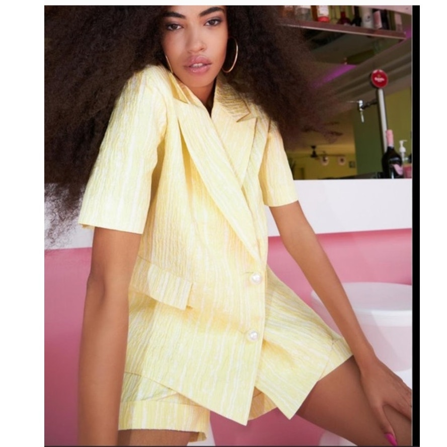 New Free People X Cras Sadie Blazer Suit And Shorts Set $438 Size 34 Us 4 Yellow